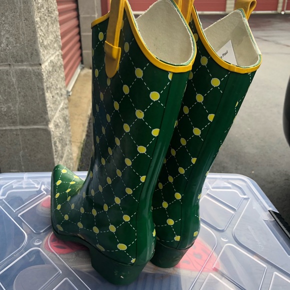 Stadium Stompers Women's Green Yellow Rubber Wellies knee High Boots Size 6 - Picture 8 of 13